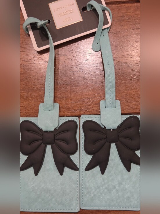 Handbags - Set Of Mint Blue Luggage Tags with Black Bow Accent - NWT